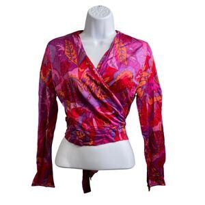 Vintage Bernshaw Women's Pink Paisley Wrap Top Est. Size S Mod‎ 70’s Vibes Boho